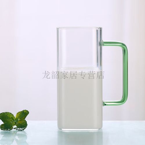 玖岸(jiuan)工厂方口饮料玻璃杯日用百货新品高硼硅彩色把手水杯套装